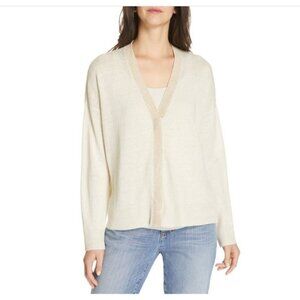 Eileen Fisher Bone Gold Trim Button Front Cardigan  Size X-Large